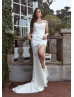 Ivory Satin Cowl Back High Slit Simple Wedding Dress